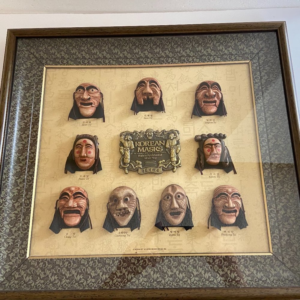 KOREAN FOLK PLAY MINIATURE MASKS SET OF 9